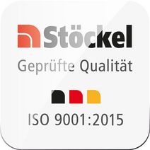 Stöckel Siegel für Geprüfte Qualität nach ISO 9001:2015.
